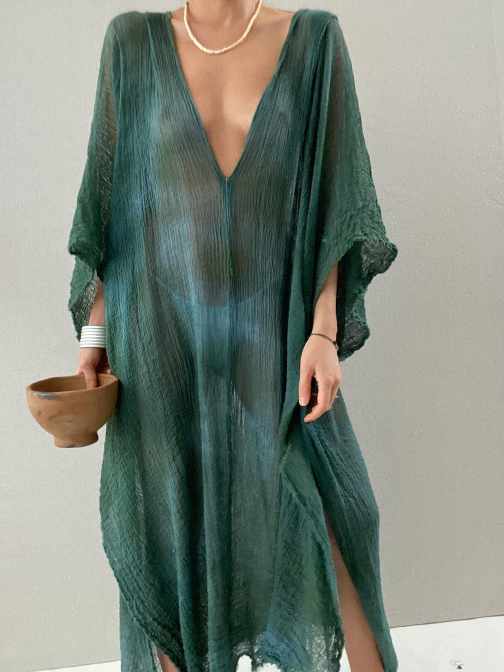 V-neck Bat Sleeve Loose Dress