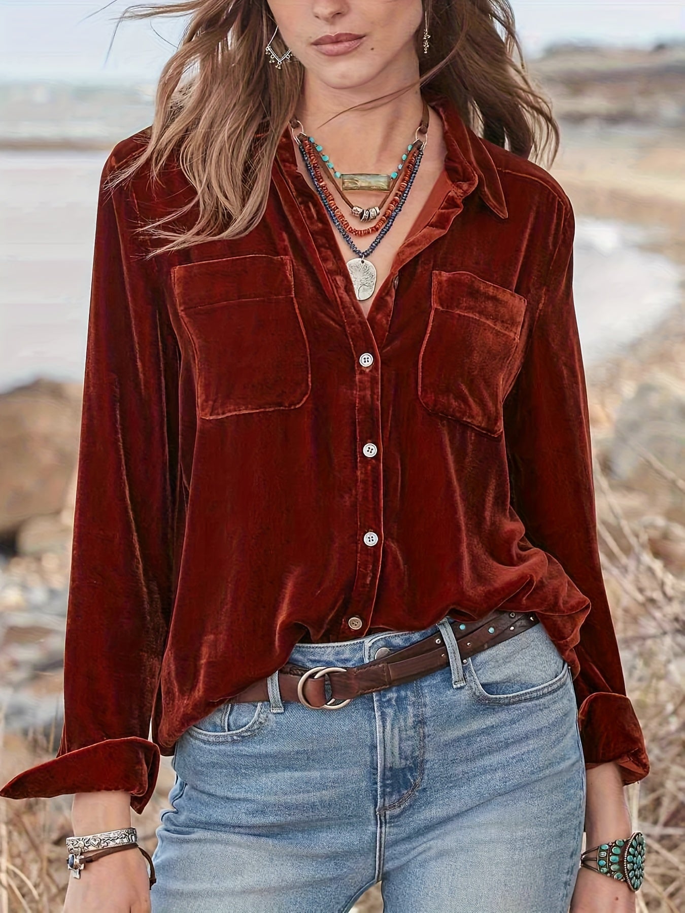 Women's Long-sleeved Velvet Shirt, Versatile Top, Loose-fitting Base Layer Shirt