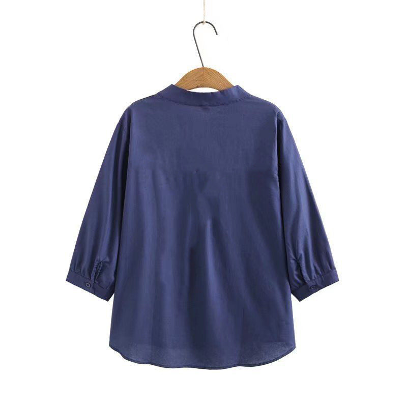 Loose Cotton Linen Top Three-quarter Color Shirt