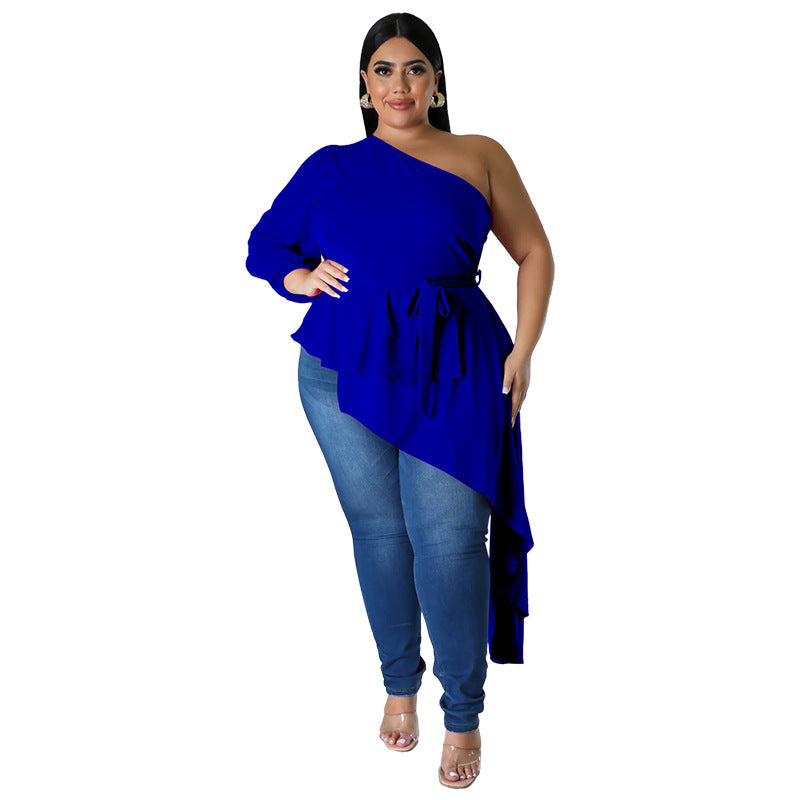 Fashionable Edgy Asymmetrical One-shoulder Long-sleeve Sexy Top