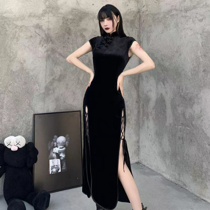 Vintage Chinese-style Velvet Cheongsam-modified Dress