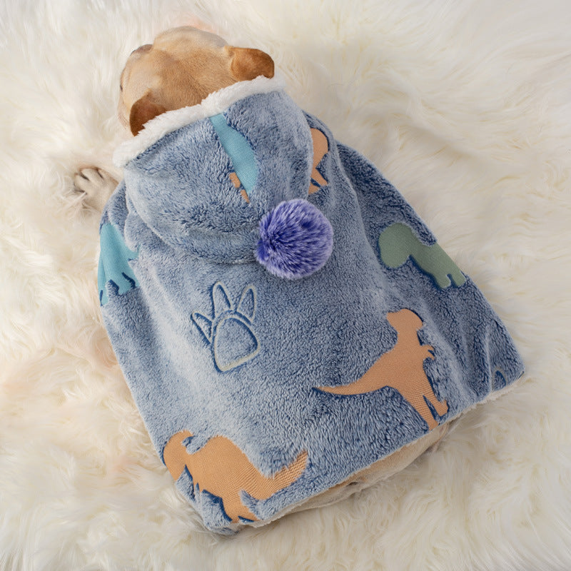 Dog Cloak Nightgown Warm Autumn And Winter Duvet Luminous Cloak Pet Clothes