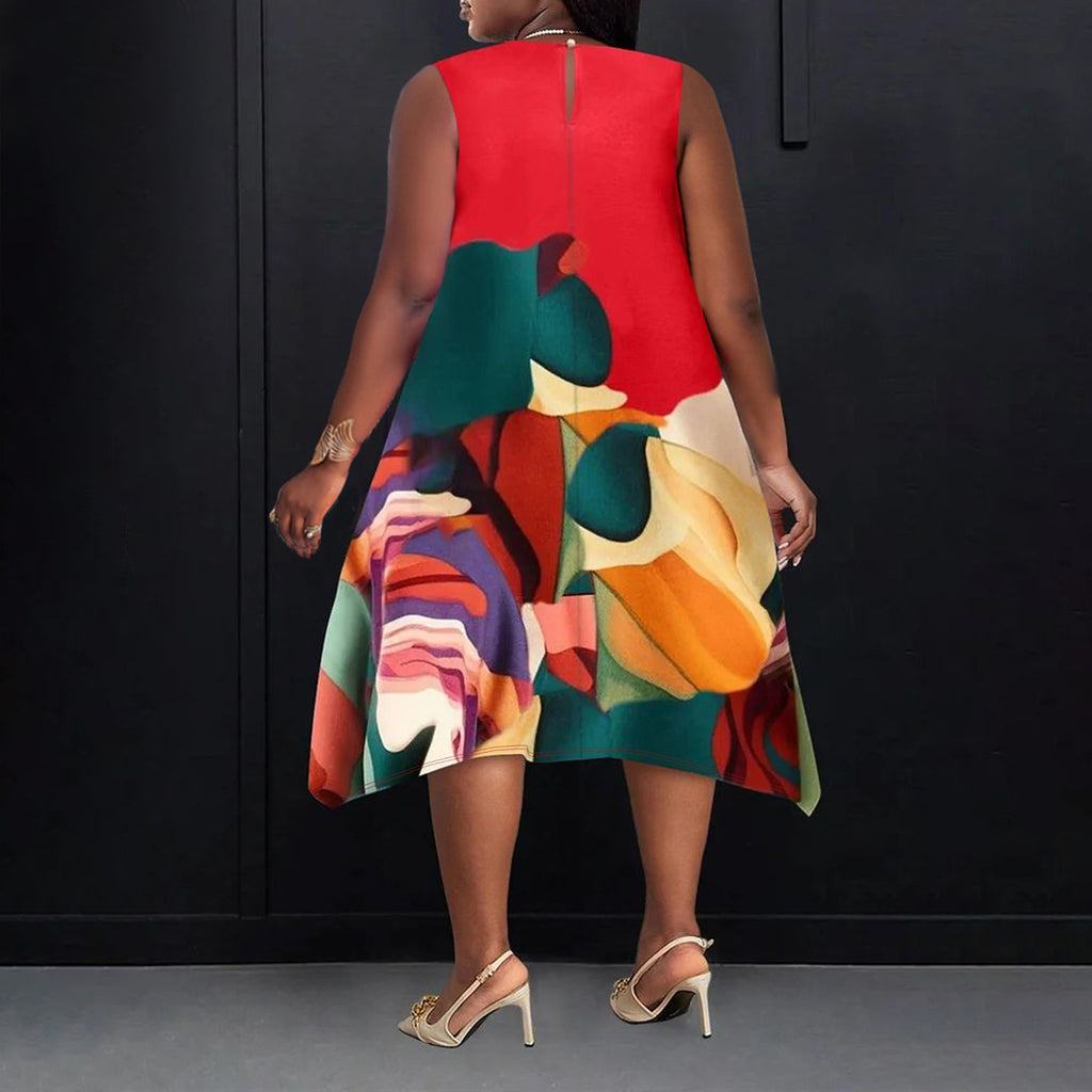 Women's Casual Plus-Size Contrast-Color Printed Elegant Dress