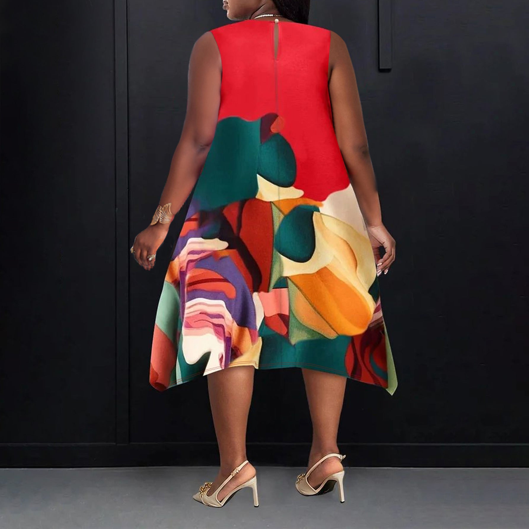 Women's Casual Plus-Size Contrast-Color Printed Elegant Dress
