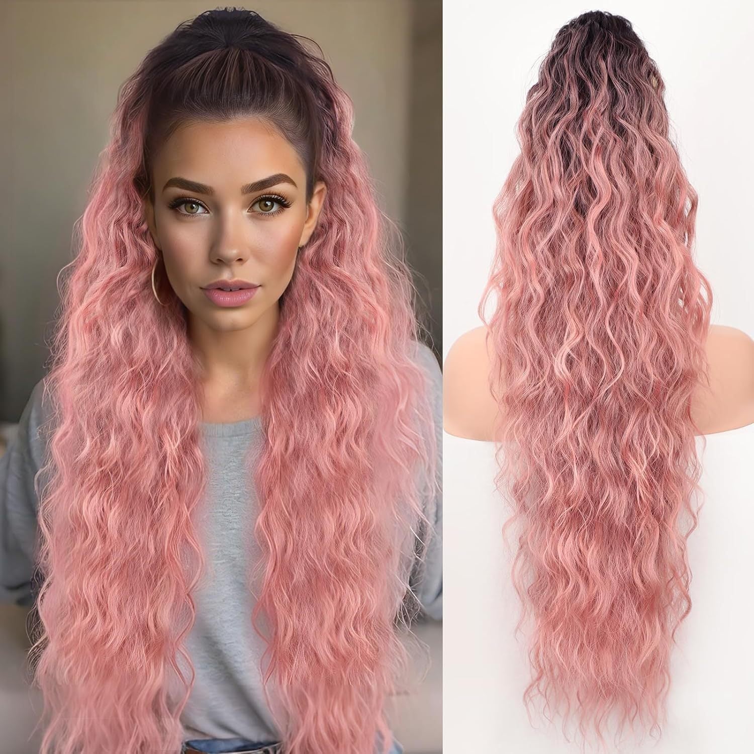 Grip Ponytail Fluffy Long Curly Hair Horse Tail Wig