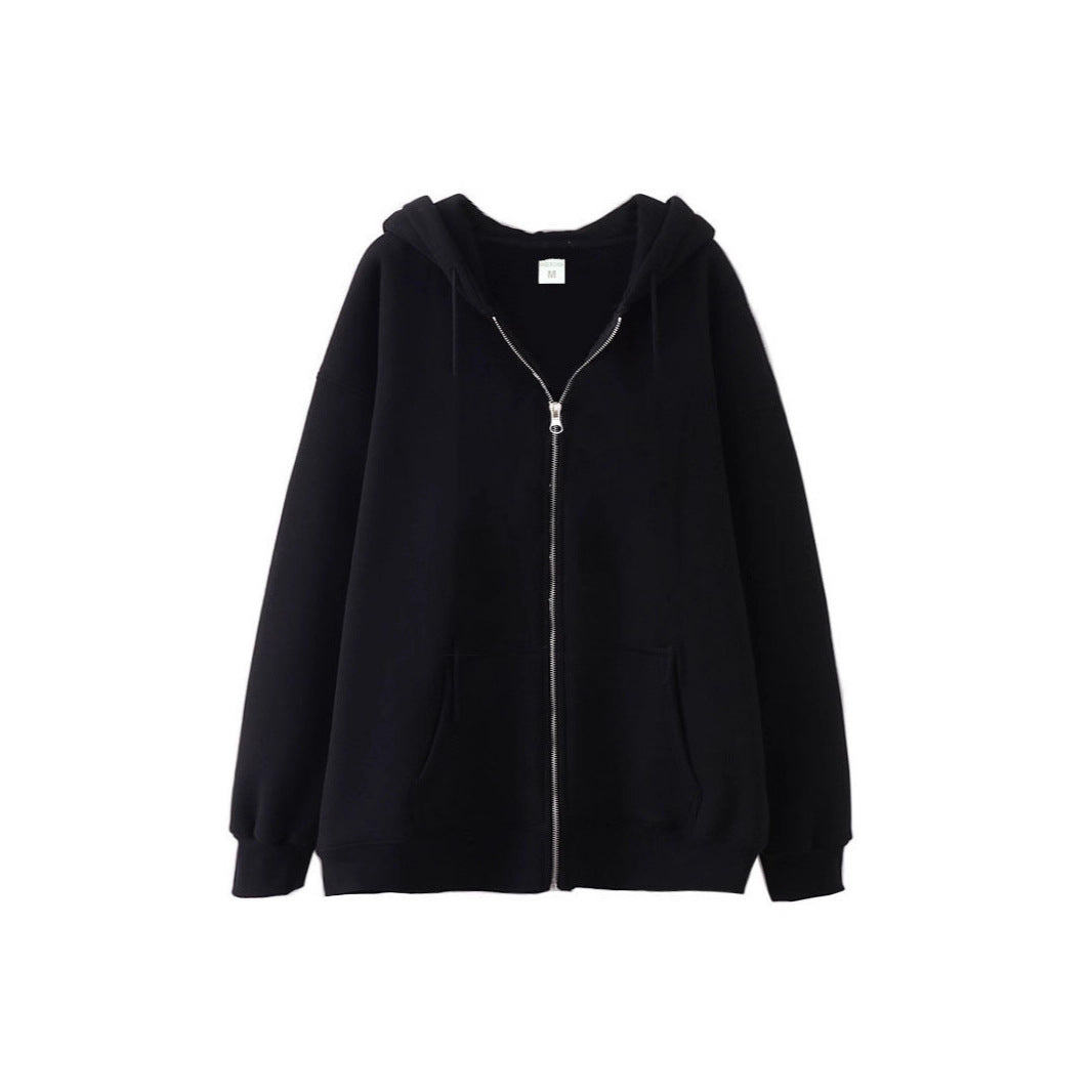 Full-zip Hoodie With Fleece-lined Solid-color Sweatshirt