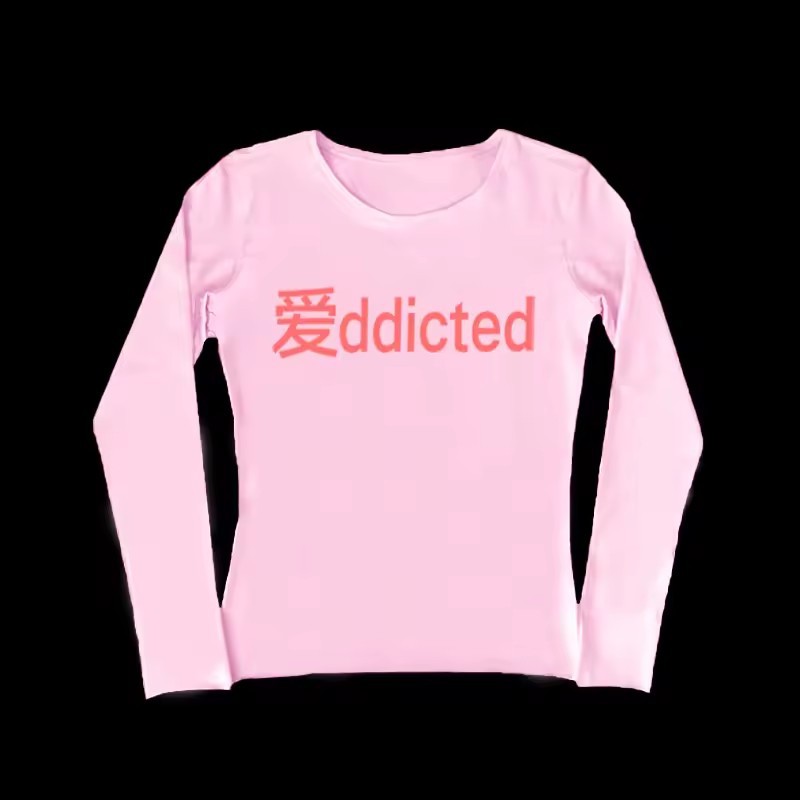 Letter-printed Slim-fit T-shirt Casual Long-sleeve Top