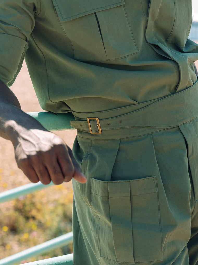 Army Green Long Sleeve Pocket Shirt & High Waist Shorts Set