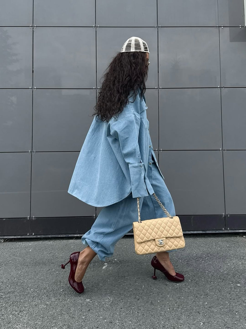 Light Blue Denim Oversized Shirt And Baggy Pants Set