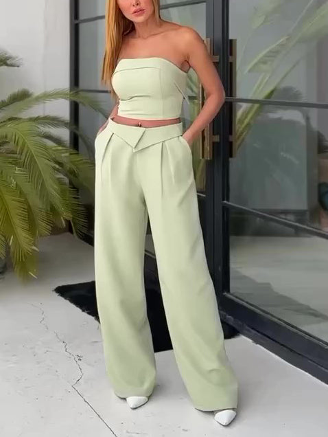 Fruit Green Strapless High-waisted Pants Suit
