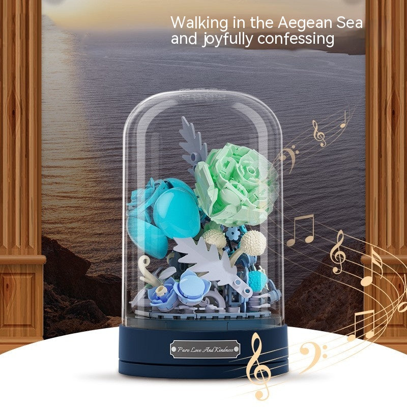 Building Blocks Flower Music Box Valentine's Day Gift Assembled Toys