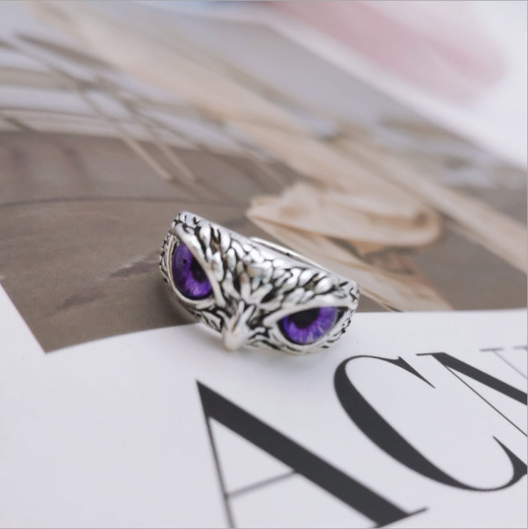 Fashion Vintage Demon Eye Owl Ring For Women  Retro Animal Ring Silver Color Jewelry