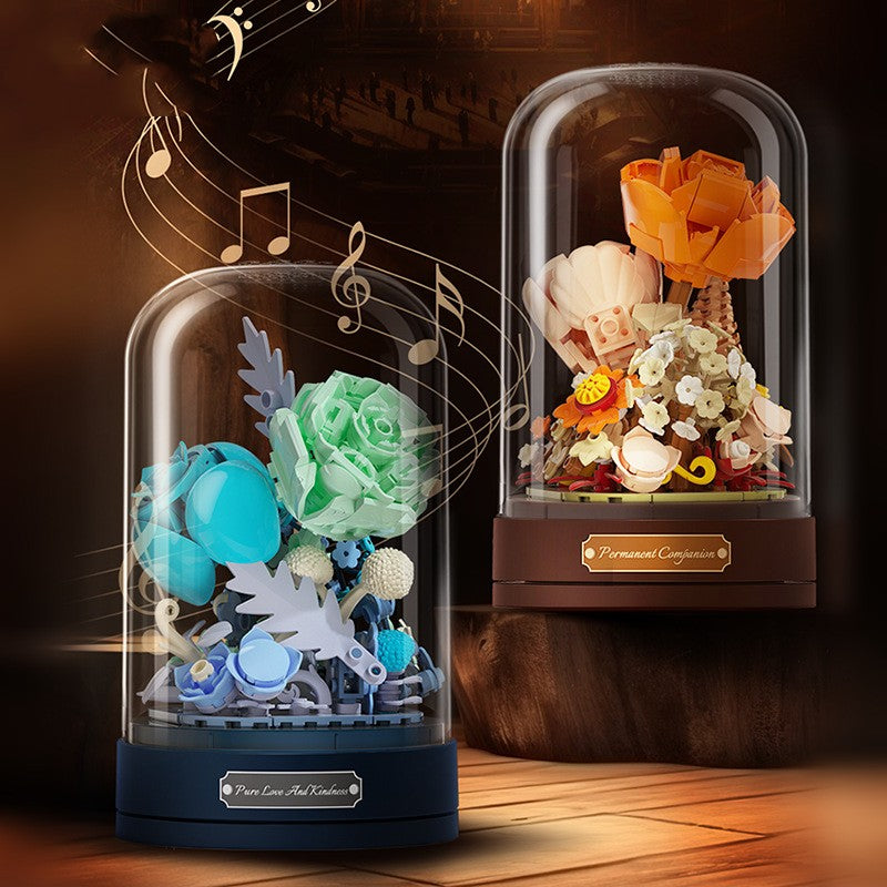 Building Blocks Flower Music Box Valentine's Day Gift Assembled Toys