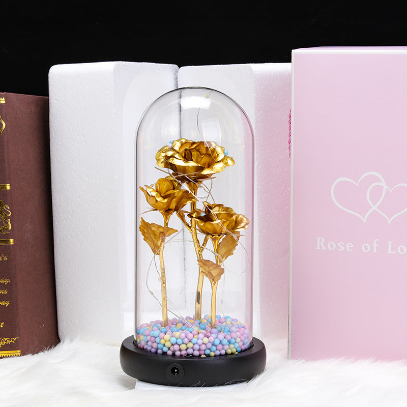 Three Gold Foil Flower Glass Cover Valentine's Day Birthday Gift