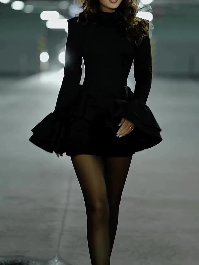 Black Bell Sleeve Mini Cake Dress