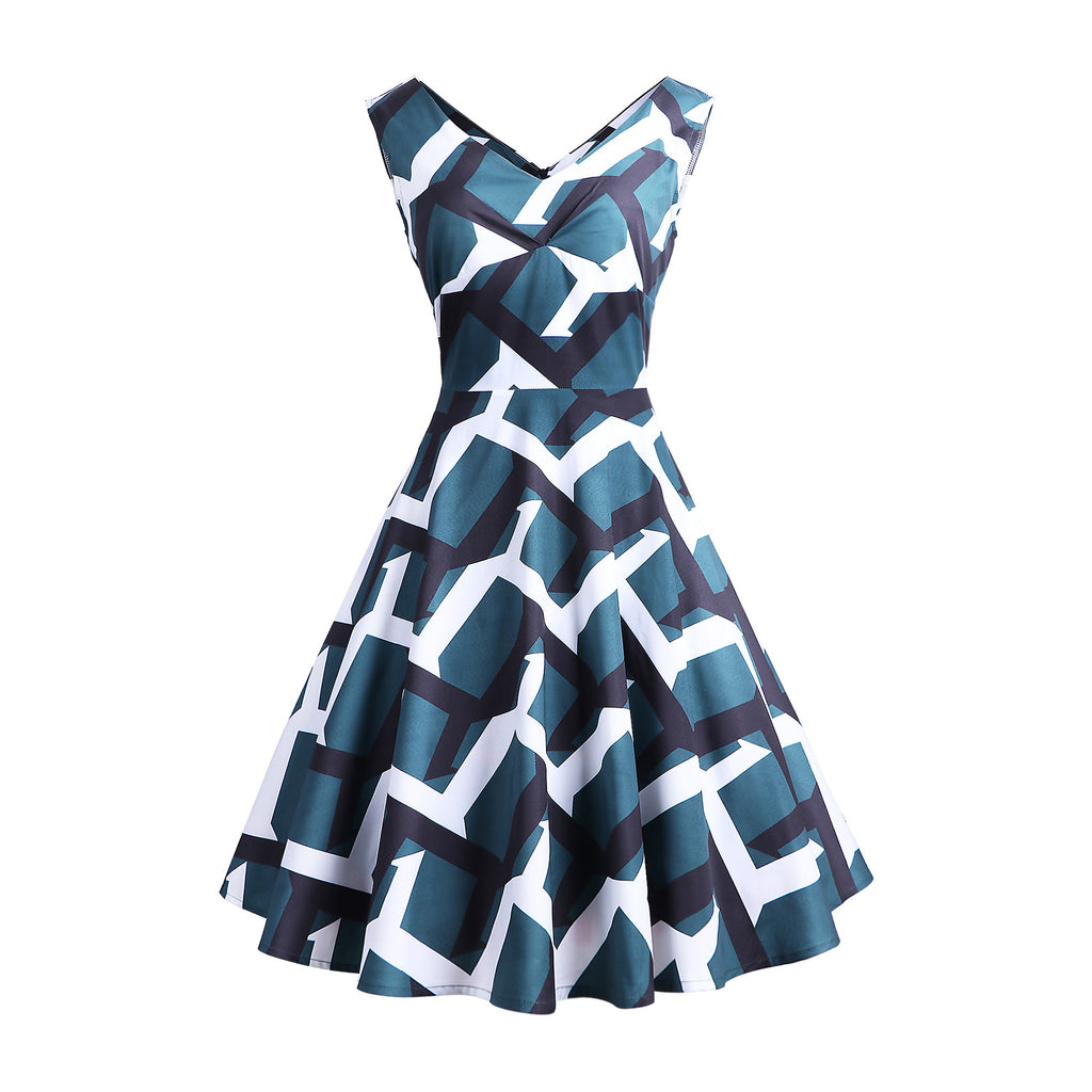 Retro Printed Maxi Sleeveless Dress Women