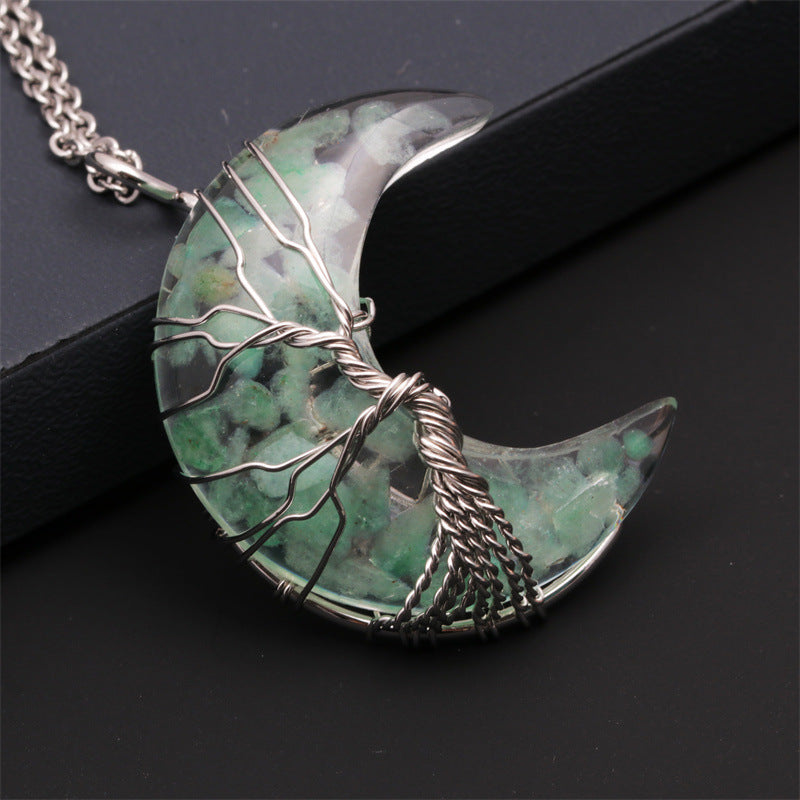 European And American Natural Crushed Stone Amethyst Tiger's Eye Moon Pendant