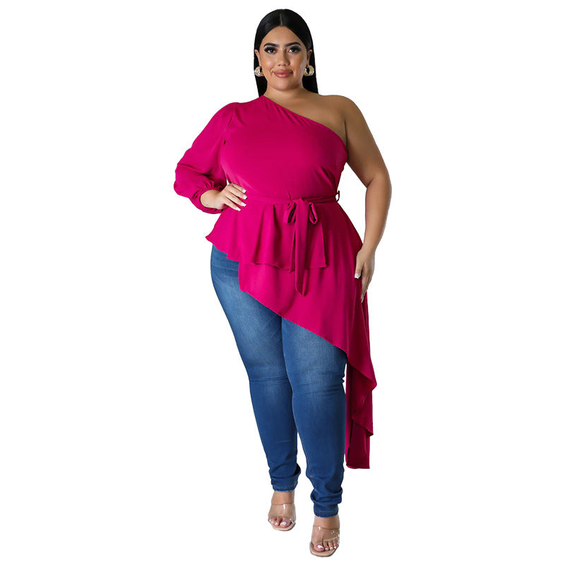 Fashionable Edgy Asymmetrical One-shoulder Long-sleeve Sexy Top