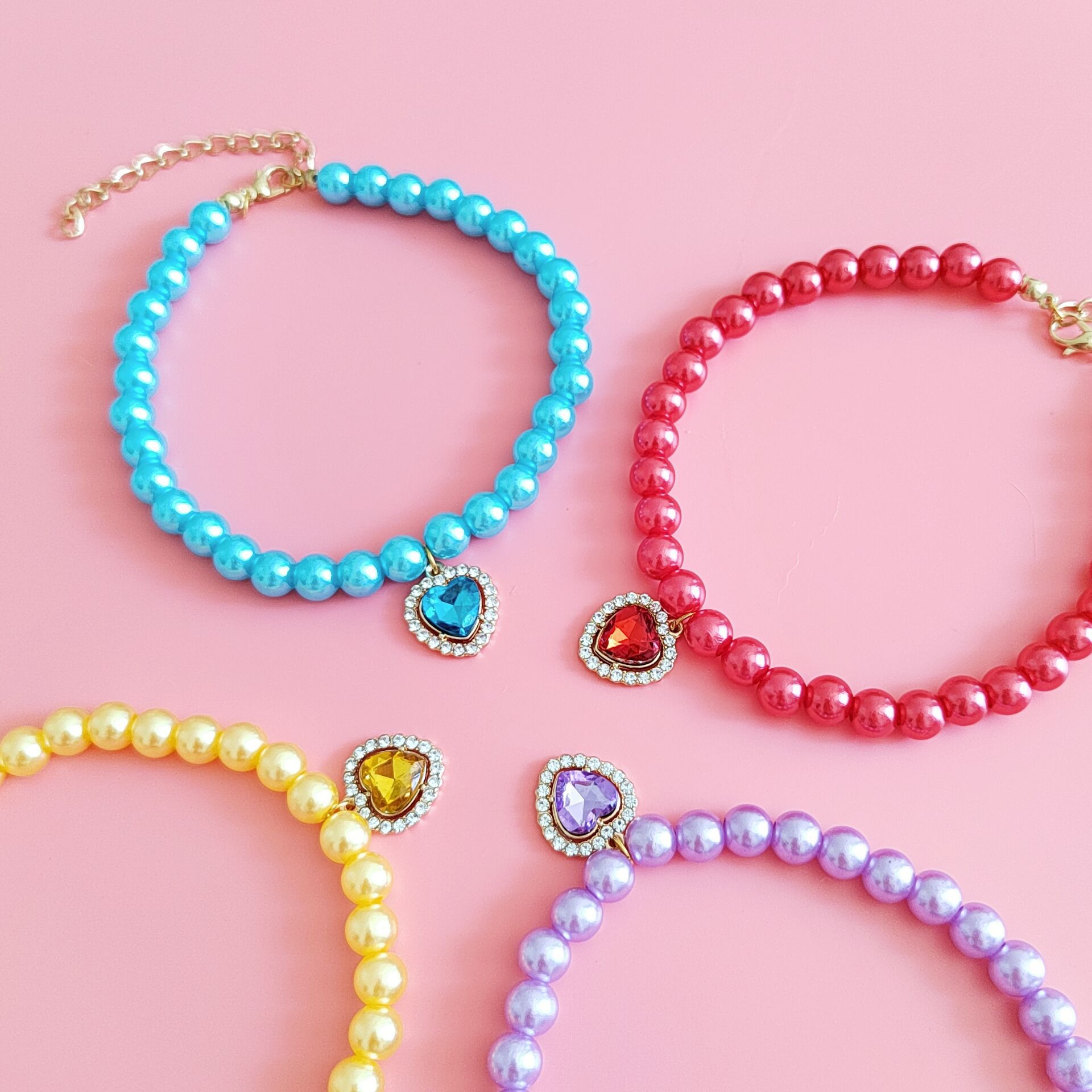 Pet Necklace Cat Pearl Pendant Colorful Gem