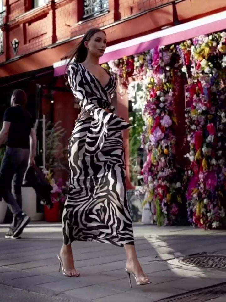 Zebra Print Crop Top Tunic Skirt Suit