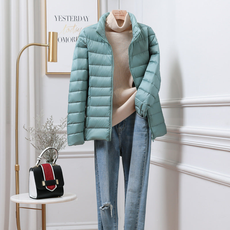 Stand-up Collar Down Short Lightweight And Extra Thick Slim Jacket