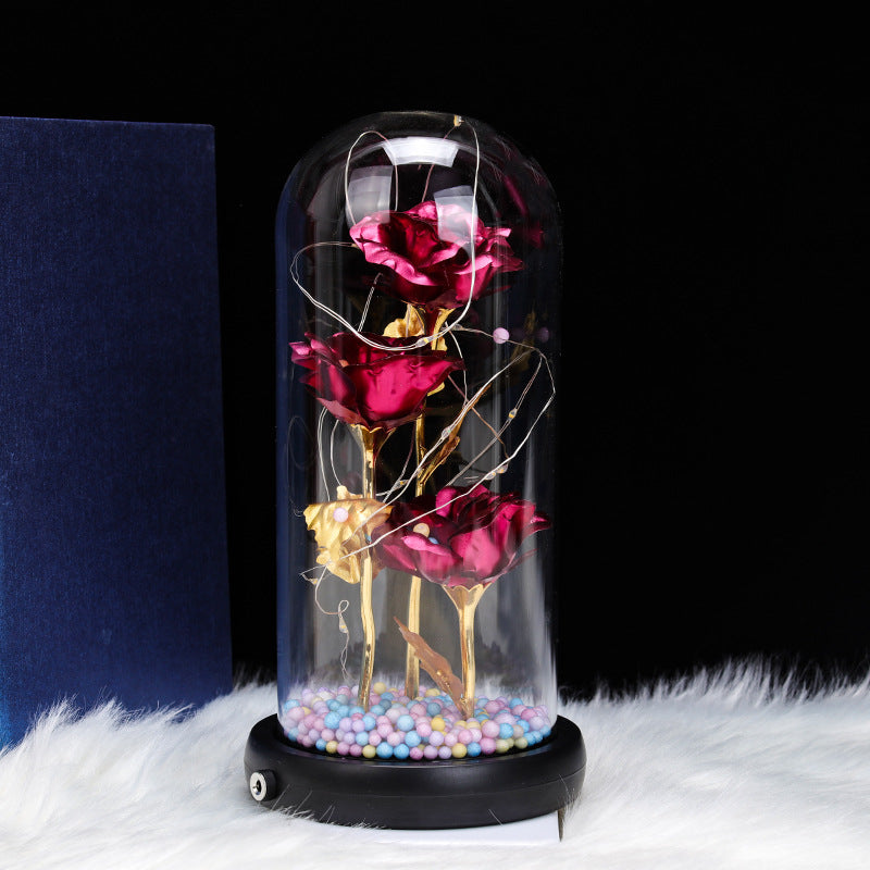 Three Gold Foil Flower Glass Cover Valentine's Day Birthday Gift
