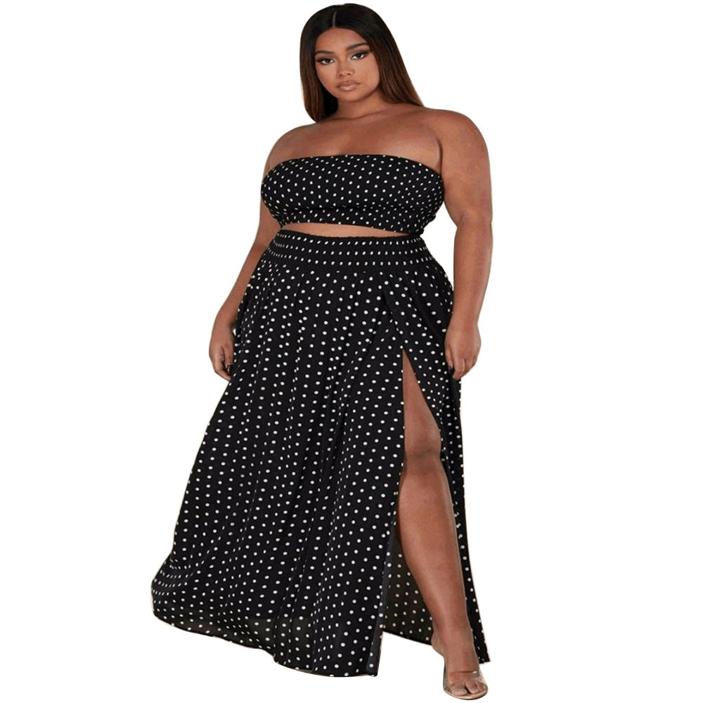 Fashionable Plus-Size Polka-Dot Printed Backless Casual Two-Piece Set