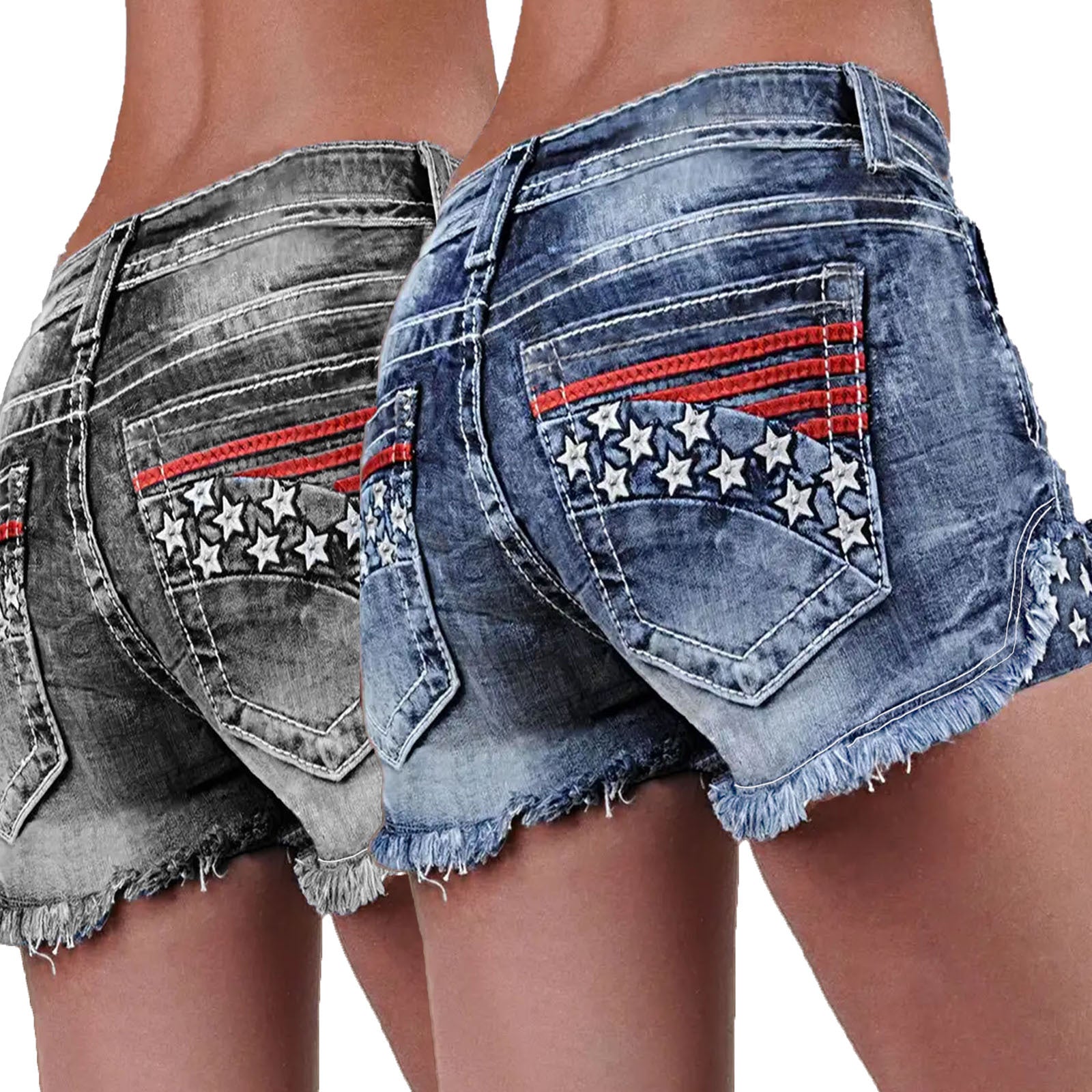 Stretchy Patchwork Embroidered Ripped Denim Shorts