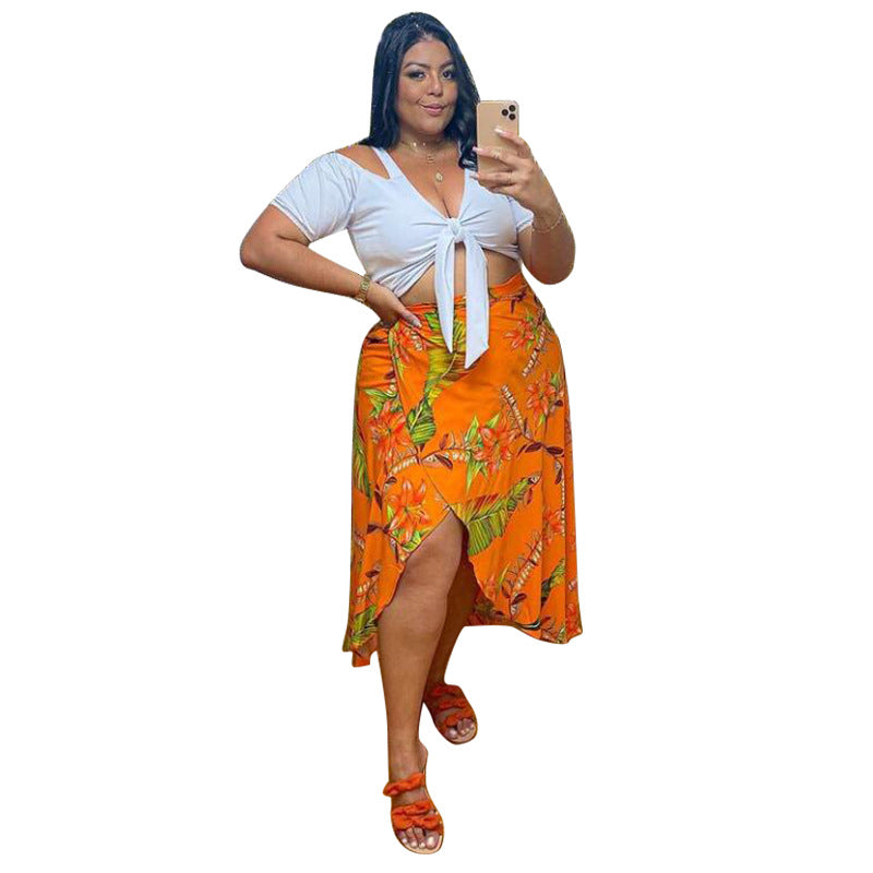 New Arrival Digital-print Casual Women's Split-style Plus-size Two-piece Set