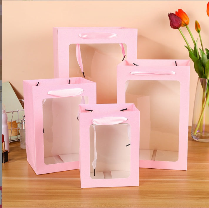 Open Window Transparent Bouquet Gift Bag Holiday Teacher's Day Gift Paper Bag Birthday Doll Gift Packaging Handbag