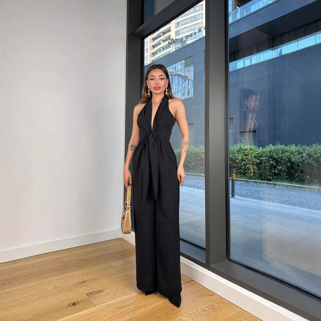 Neck-strap Lace-up Sleeveless Waist-cinching Top Sexy Jumpsuit