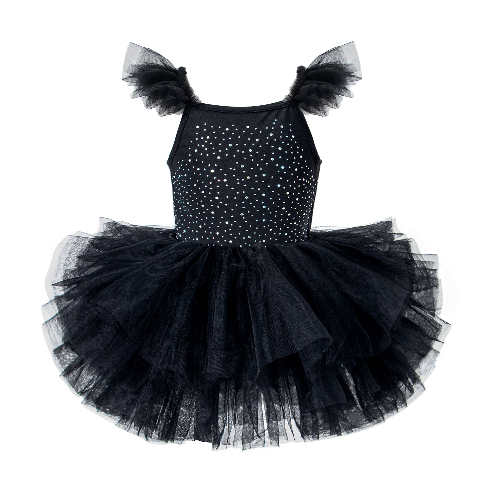 Children's Hot-fix Rhinestone Embroidered Flared-sleeve Ballet Skirt