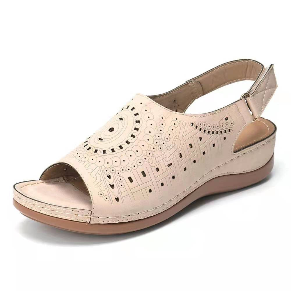 Large Size Hollow Flat Open Toe Fish Mouth Retro European Shoes