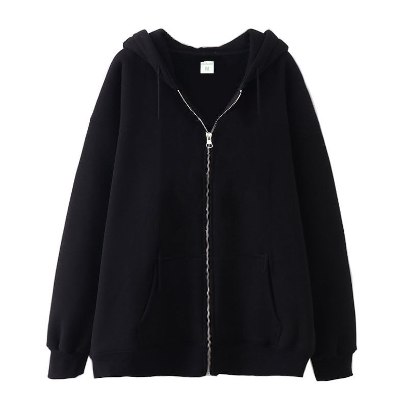 Full-zip Hoodie With Fleece-lined Solid-color Sweatshirt