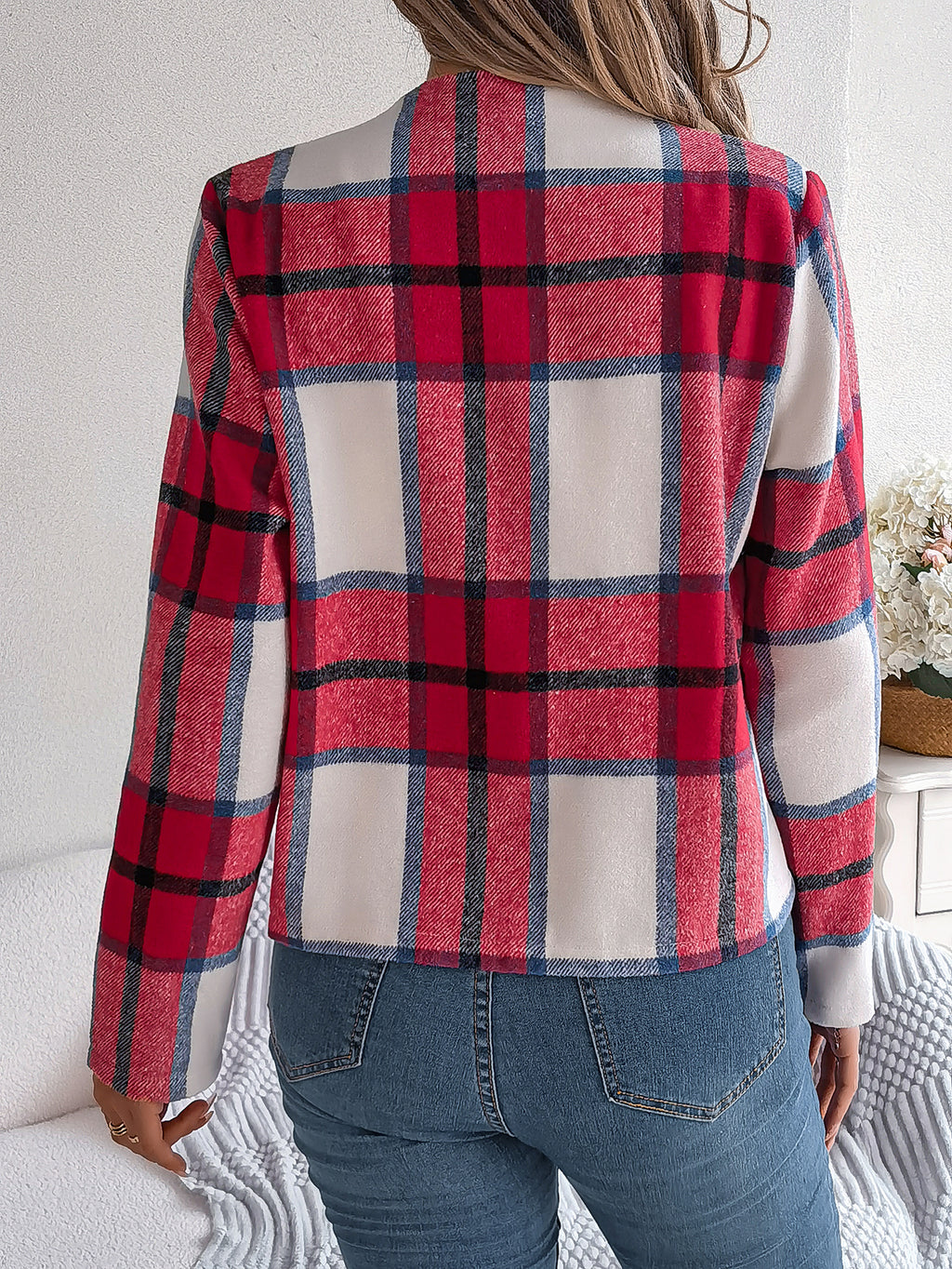 Women's Casual Plaid Long Sleeve Tweed Set