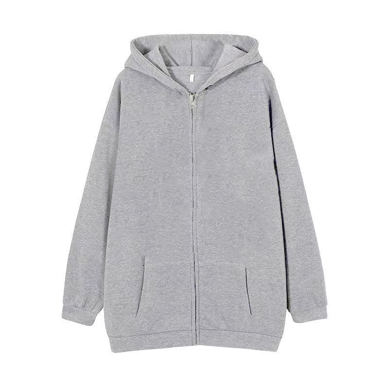 Full-zip Hoodie With Fleece-lined Solid-color Sweatshirt