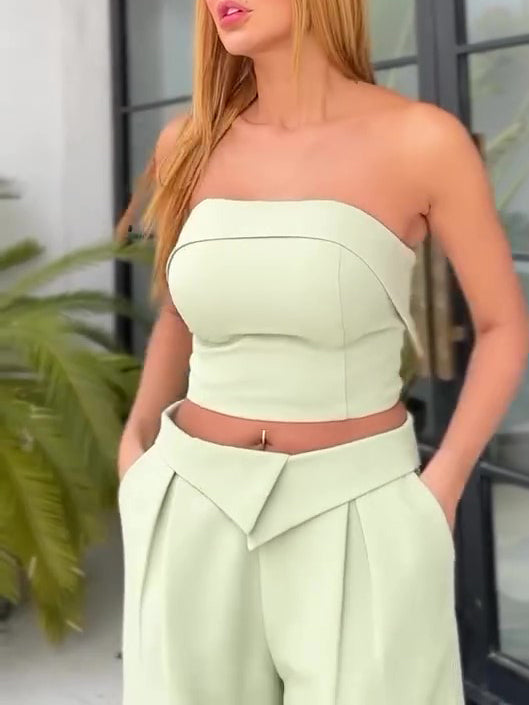 Fruit Green Strapless High-waisted Pants Suit