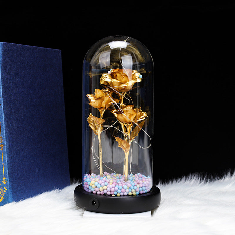 Three Gold Foil Flower Glass Cover Valentine's Day Birthday Gift