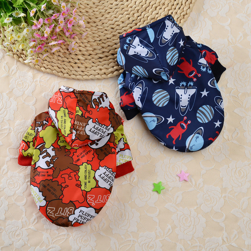 Fashion Cartoon Plus Velvet Windbreaker Small Dog Cat Clothes