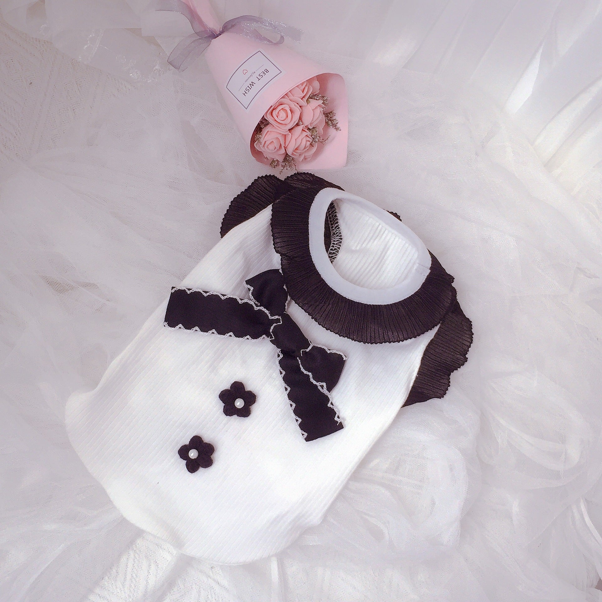 Pet Dog Clothes Bow Black And White Vest