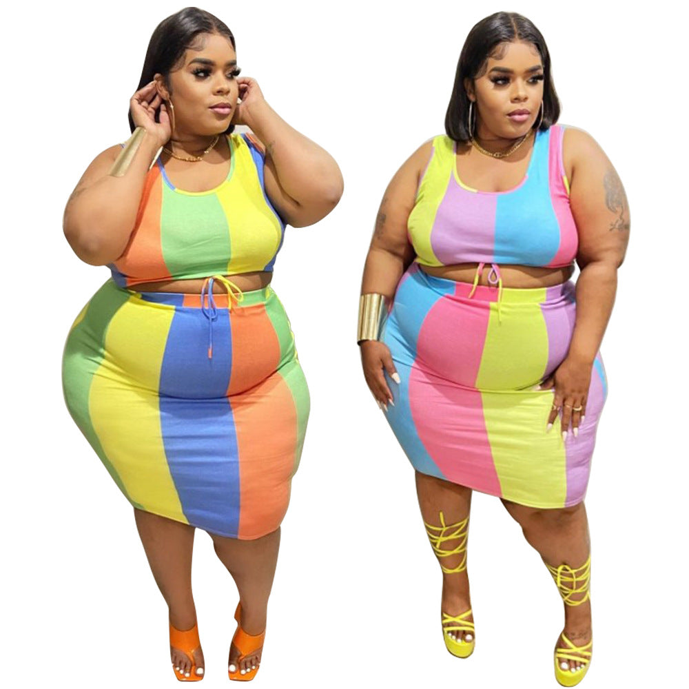 Sleeveless Color-Printed Pencil Skirt Trendy Elegant Plus-Size