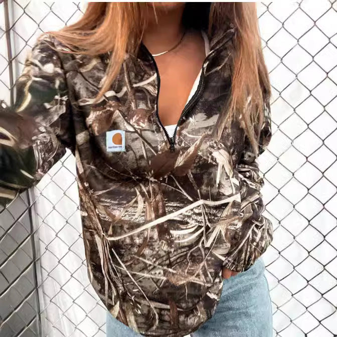 Fitted Zipper Half-neck Hoodie Top