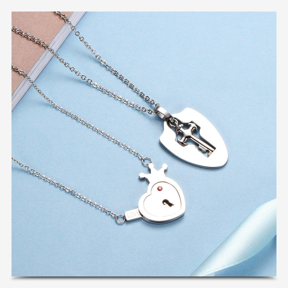 Valentine's Day Gift Titanium Steel Key Lock Necklace Set Pair