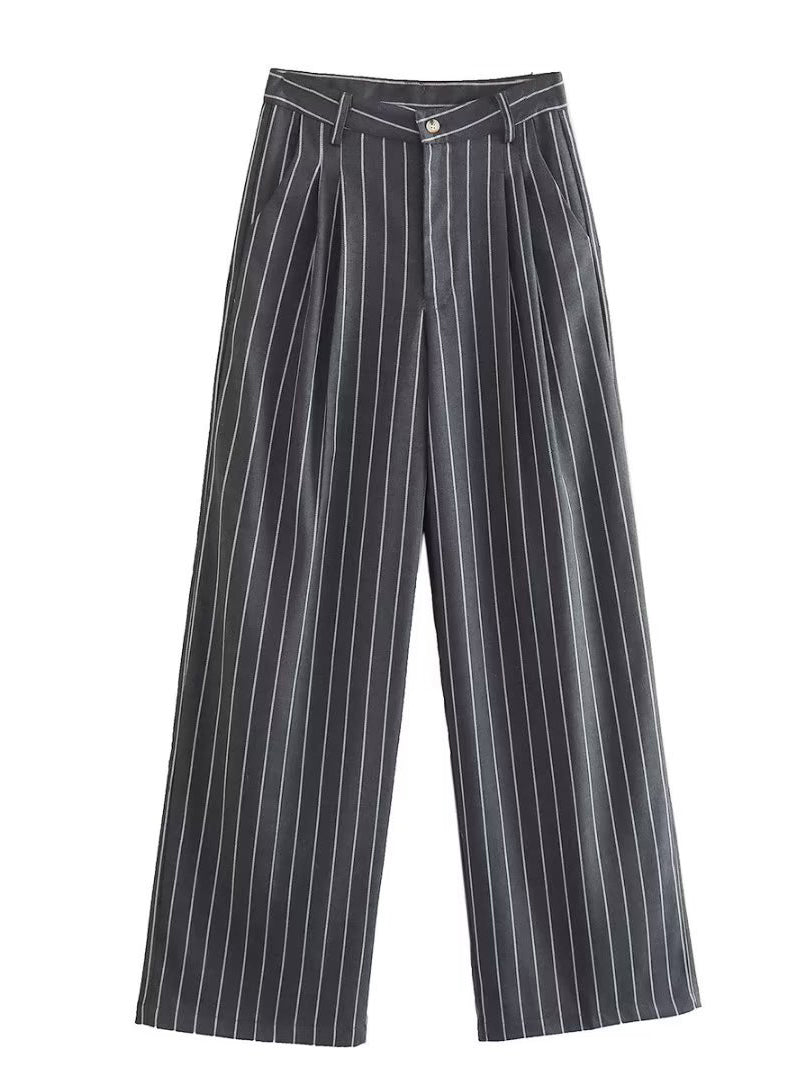 Elegant Striped Blazer & High Waist Pants Set