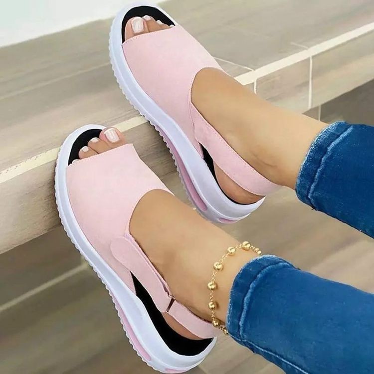 Large Size Thick Sole Heightening Women's Single Shoes Velcro Casual Fish Mouth Sandals