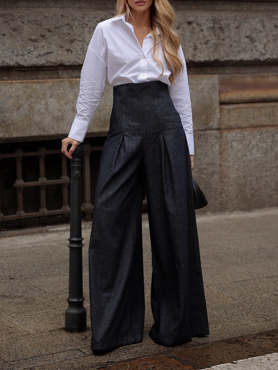 Elegant High-waist Wide-leg Jeans