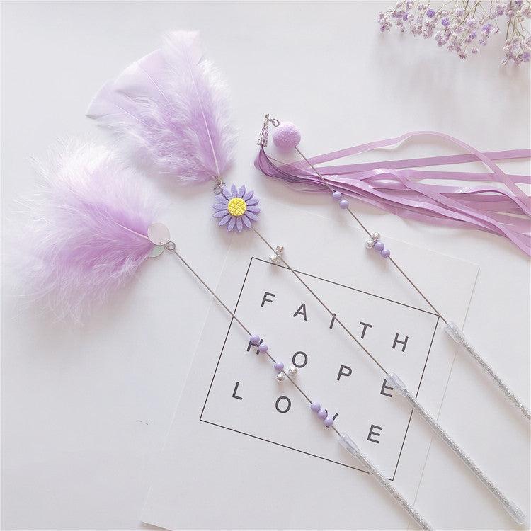 Funny Cat Stick Feather Bell Three-piece Long Tassel Resistant To Bite