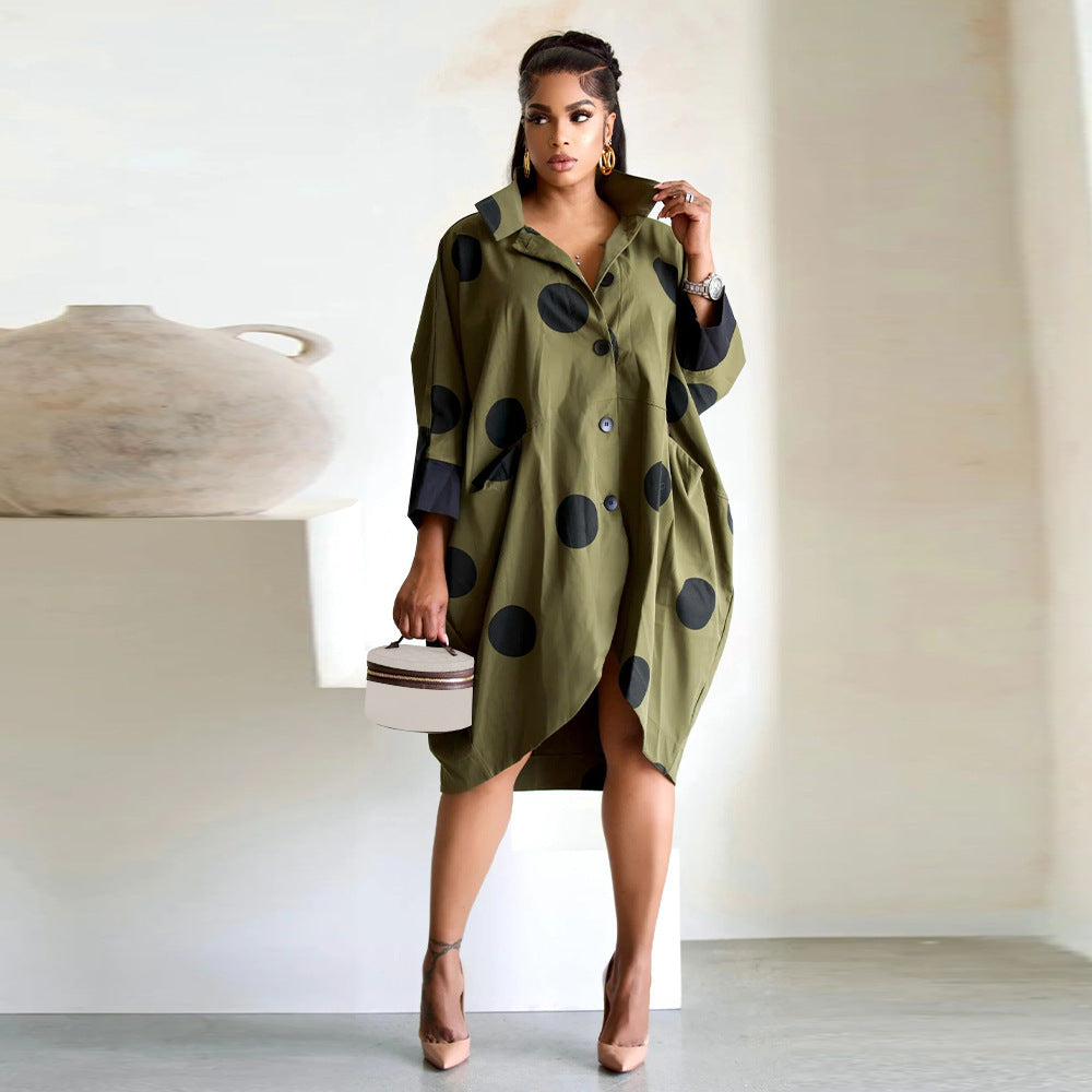 Women's Digital-print Cropped-sleeve Shirt Dress With Pockets