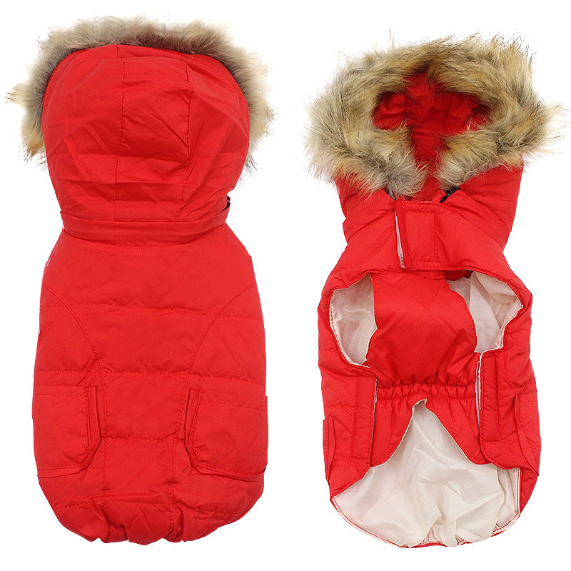 Winter Detachable Hooded Fur Collar Dog Clothes