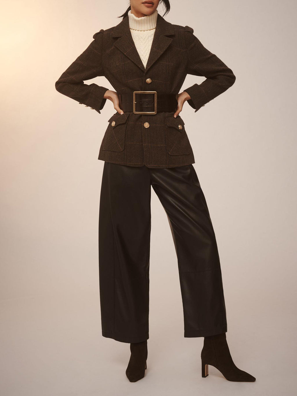 Elastic Waist Wide Leg Leather Pants